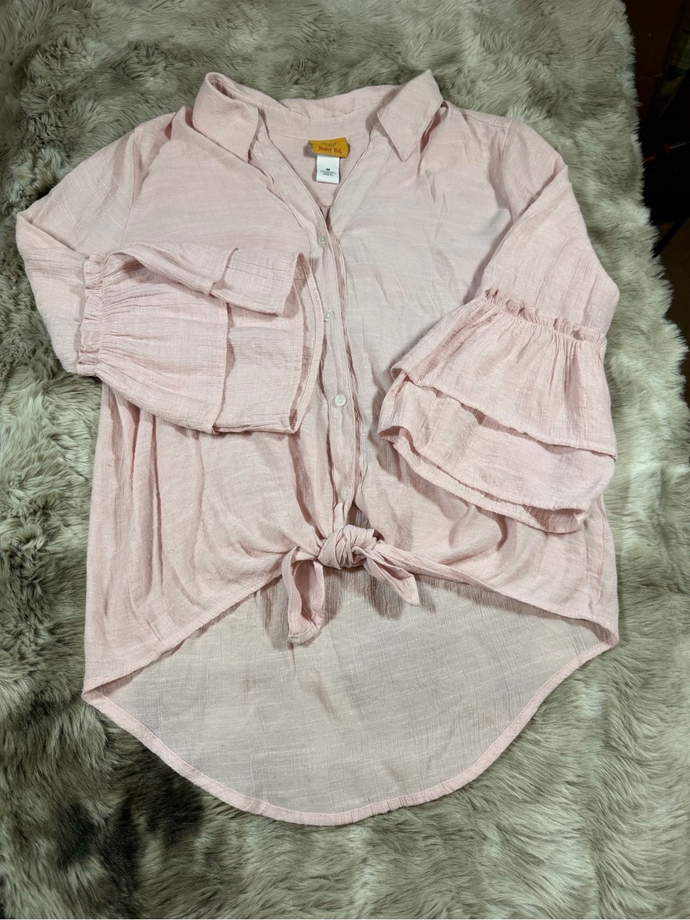Ruby Rd. Blush Pink Button-Front Tie Hem Shirt